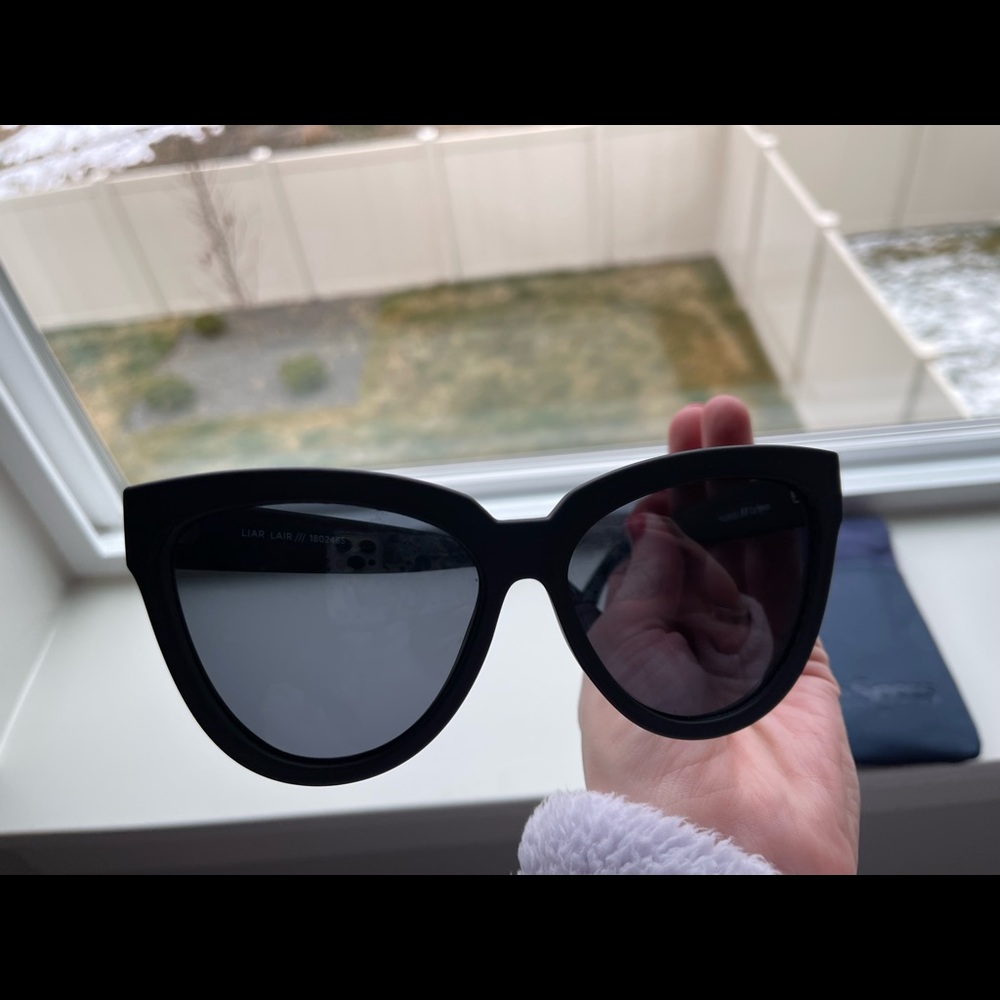 Le Specs black polarized large cat eye sunglasses